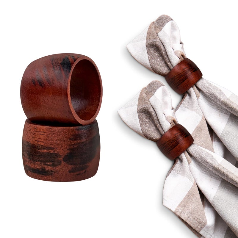 ILOT Wooden Napkin Rings Set of 12 Handmade Napking Holders for Dining Tableware, Thanksgiving, Party, Table Décor (Rounded) - Image 1